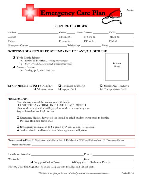 Oklahoma Emergency Care Plan Seizure Disorder Fill Out Sign Online