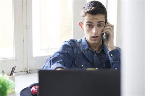 Man Working With The Computer Laptop Stock Image Image Of Casual