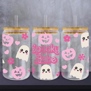 Spooky Babe Svg Libbey Glass Wrap Svg Cute Pumpkin Ghost Fall Halloween Oz Libby Beer Can