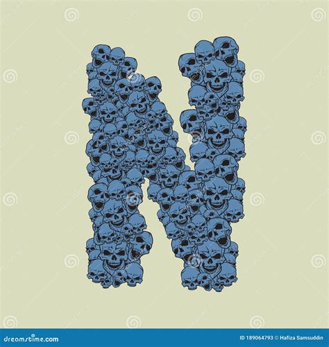 Capital Letter N In Skulls Design Vector Illustration Decorative