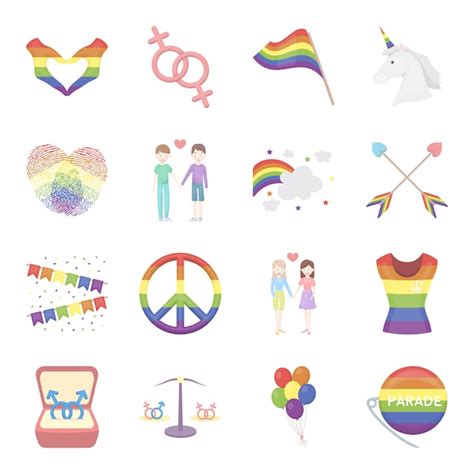 Conjunto de ícones do vetor de desenho animado gay ilustração em vetor de gay Vetor Premium