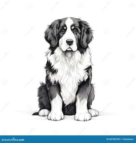 Minimalist Black Line Sketch Art of Bernese Mountain Dog Stock Illustration - Illustration of