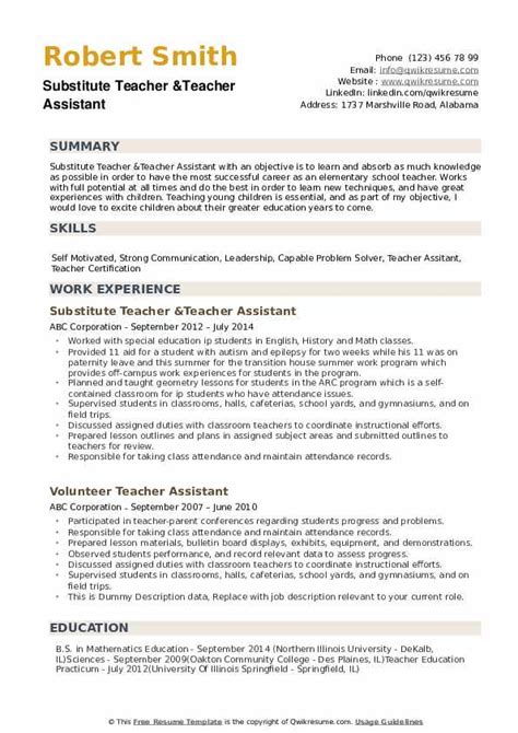 Teacher Assistant Resume Samples Qwikresume