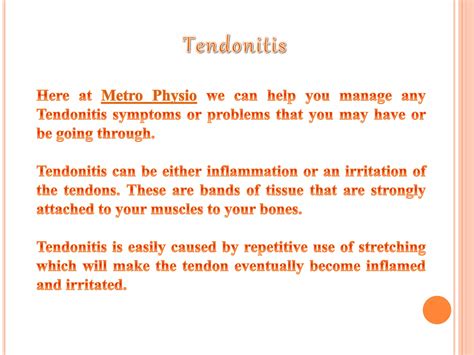 Physiotherapy for Tendonitis Symptoms and Problems | PPT