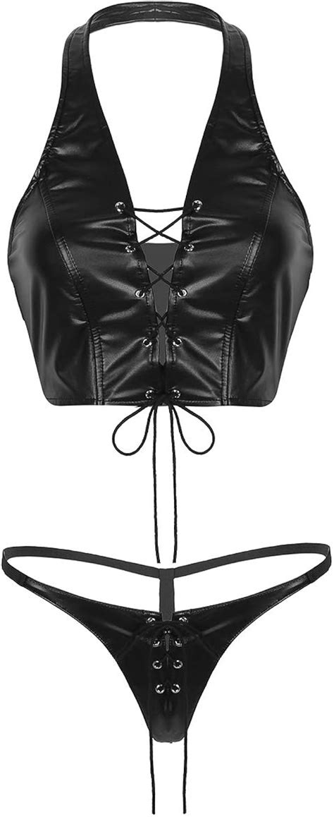 Alvivi Mujer Conjunto de Lencería Sexy Cuero Tanga y Sujetador Erótico Bikini Conjuntos