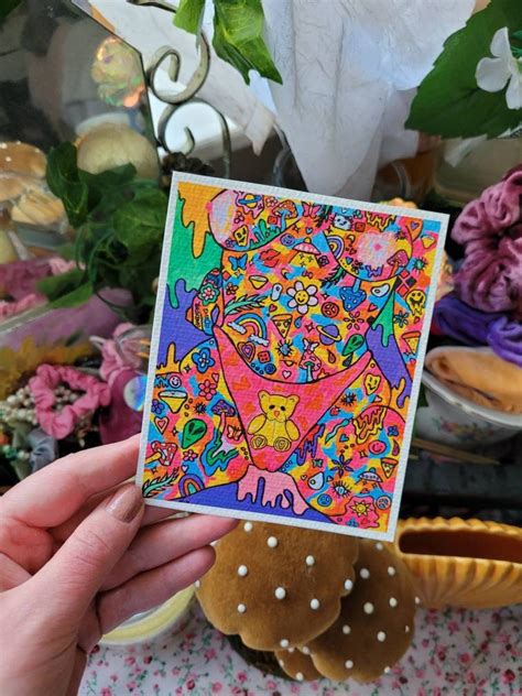 Psychedelic Trippy Hippy Nude Girl Wall Art Colourful Aesthetic Art Illustration Art Trippy