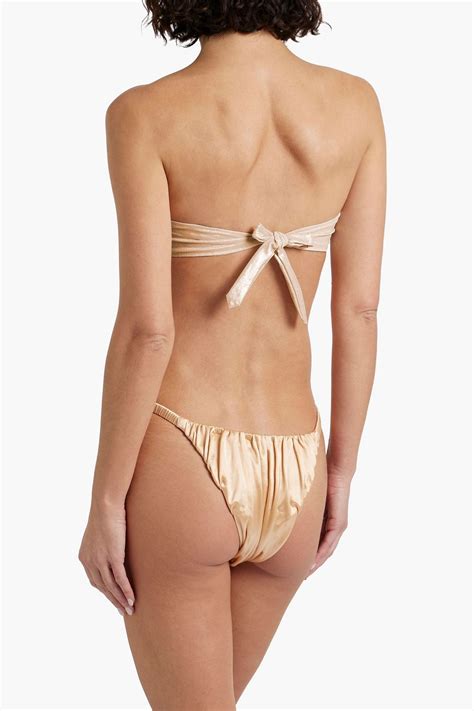 Isa Boulder Waves Ruched Stretch Satin Low Rise Bikini Briefs The Outnet