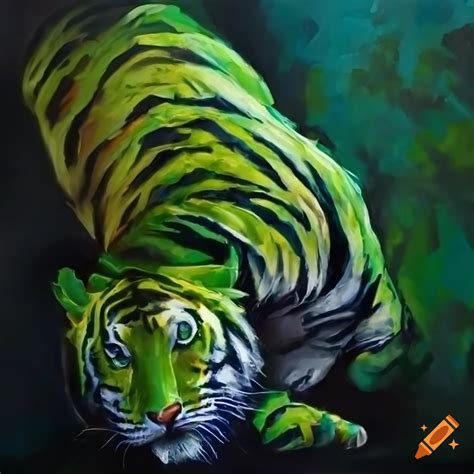 Green Tiger Painting In Motion On Craiyon