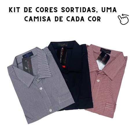 Kit Camisa Social Manga Curta Promo O Cores Variados Faz A Boa