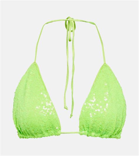 Norma Kamali Sequin Embellished Bikini Top In Bright Green Modesens