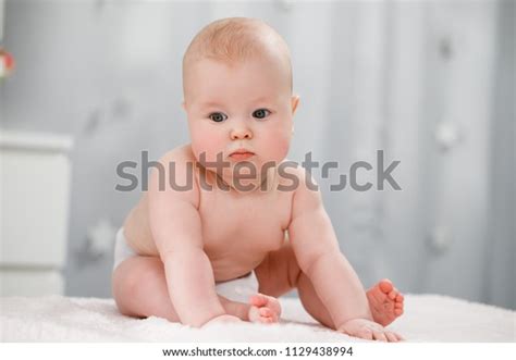 Naked Baby Diaper Sits Bright Room Stock Photo 1129438994 Shutterstock