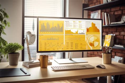 Efficiency Redefined Modern Desk with Monitor Display | Premium AI ...