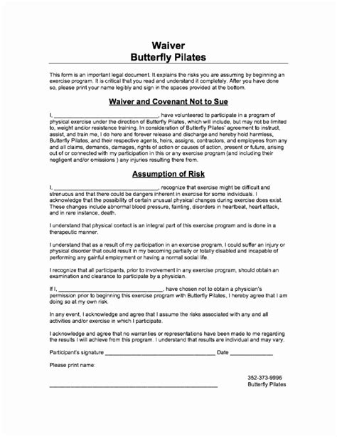 Personal Trainer Waiver Form Template Effect Template