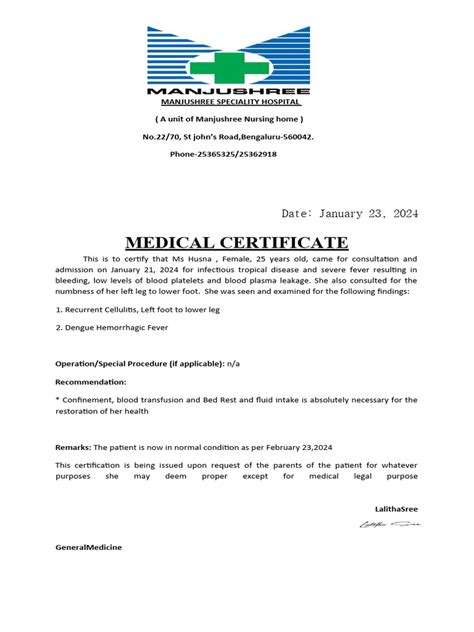 Medical Certificate Dengue Pdf