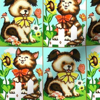 Vintage Retro Kitsch Cats Pussy Kittens Spoonflower