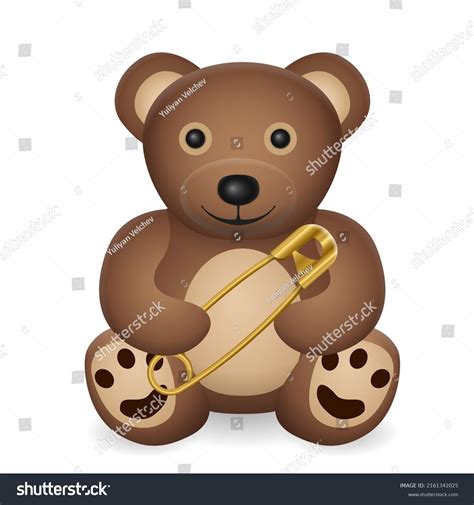Teddy Bear Safety Pin On White Stock Vector (Royalty Free) 2161342025