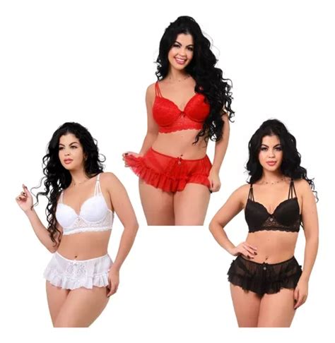 Conjunto Lingerie Sexy Sutiã Calcinha E Mini Saia Sensual Frete grátis