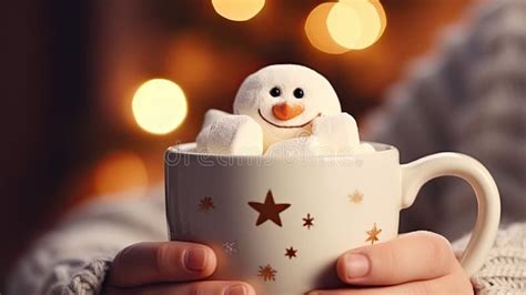 Hot Chocolate And Marshmallow Snowman Stock Illustration Illustration Of People Cocoa