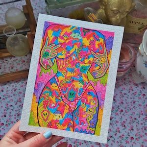 Psychedelic Trippy Hippie Nude Girl Art Cow Print Thong Wall Art