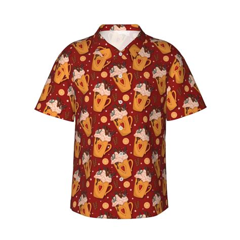 Fuzoiu Heart Christmas Hot Cocoa Print Hawaiian Shirt For Men Summer Beach Casual Short Sleeve