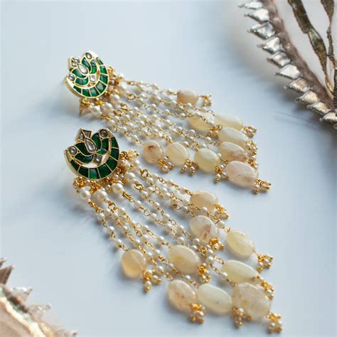 Alaya Nude Peach Kundan Earrings By Atiya Choudhury