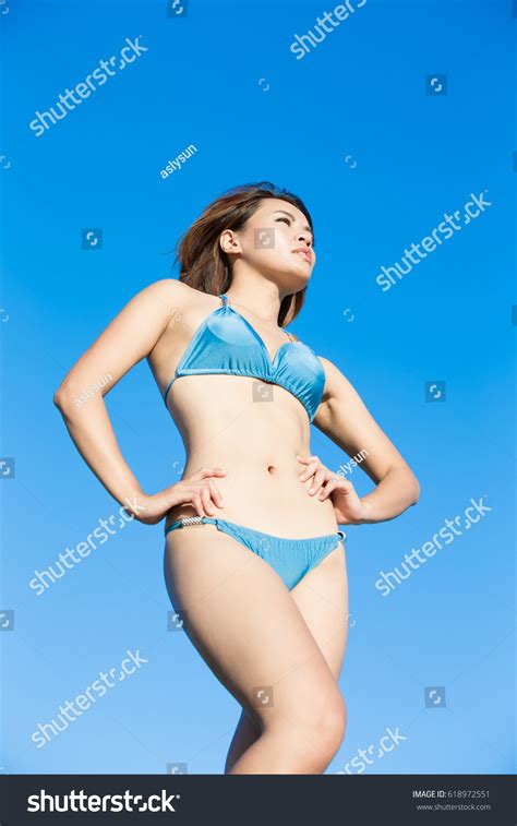 Beauty Woman Wear Bikini Blue Sky Stock Photo 618972551 Shutterstock