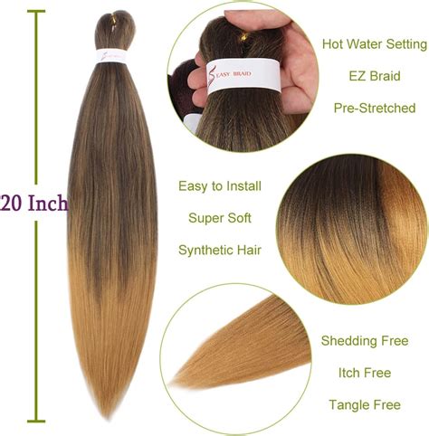 Leeven Packs Pre Stretched Braiding Hair Extension Yaki Texture Hot Water Setting Ez Braids