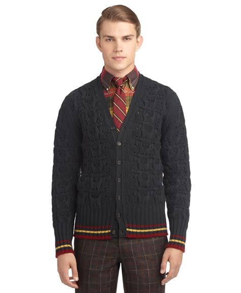 Brooks Brothers Cashmere Cable Knit Cardigan In Blue For Men Lyst