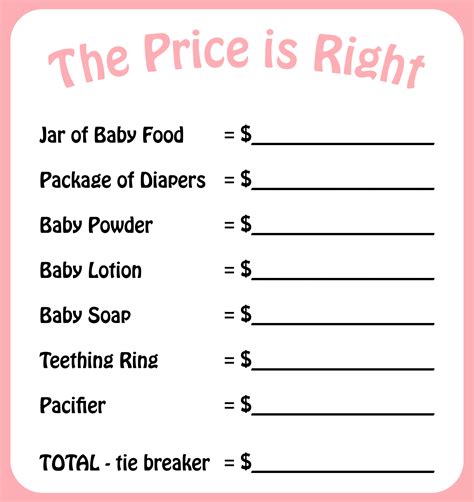 Angel Boy Baby Shower The Price Is Right Game Template Baby Shower Game