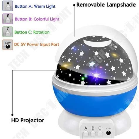 Td Veilleuse Enfant Etoile Projection Rotation Lampe