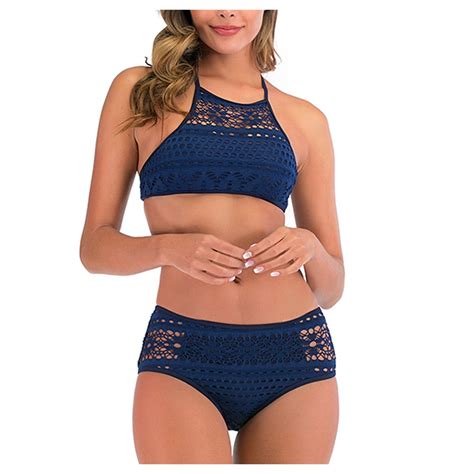 Zhaghmin Red Bikini Top Neck Women S Waist High Swimsuit V Two Pieces Crochet Set Lace Bikini