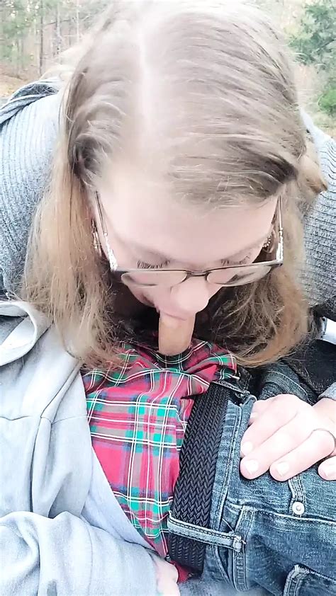 Chubby Blonde In Glasses Gives Skinny Guy Public Deepthroat Blowjob