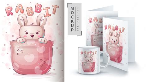 Premium Vector | Rabbit in cup - poster and merchandising