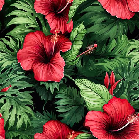 Premium Photo Tropical Hibiscus Watercolor Seamless Pattern