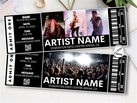 Concert Ticket Template Editable Event Ticket Canva Template Custom Concert Ticket T