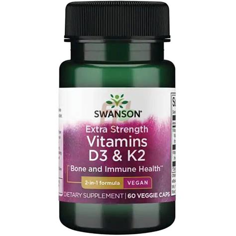 Swanson Vitamins D3 & K2 [Extra Strength] (60 капсул) - Купить витамины ...