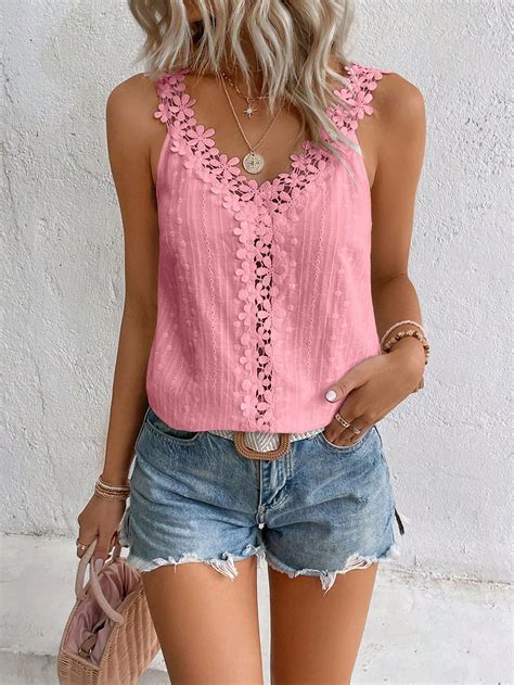 Shein Lune Guipure Lace Panel Tank Top Shein Usa