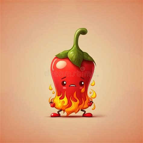 Cute Cartoon Hot Chili Pepper Character On Fire Generative Ai Stock Illustration Illustration