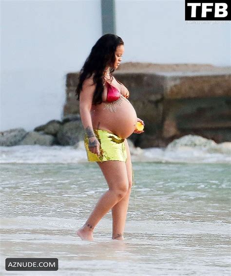 Rihanna Sexy Seen Showing Off Her Tits In A Bikini Top At The Beach In Barbados AZNude