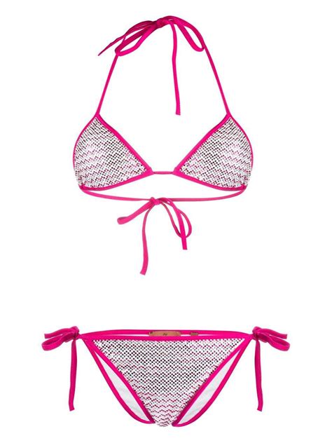 Missoni Crystal Embellished Triangle Bikini White Editorialist