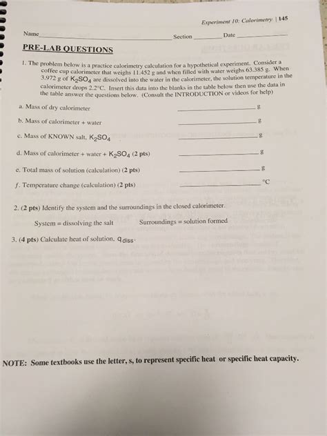 146 | Experiment 10: Calorimetry SectionD Date Name | Chegg.com