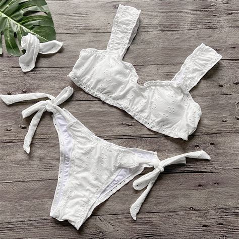Sexy Women Bikini Sets Solid Color Ruffle Swimwear Bathing Suits