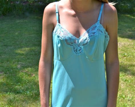 RESERVED Vintage Lingerie Vanity Fair Late 60 S Early 1970 S Teal Full Slip Size 36 L Gorgeous