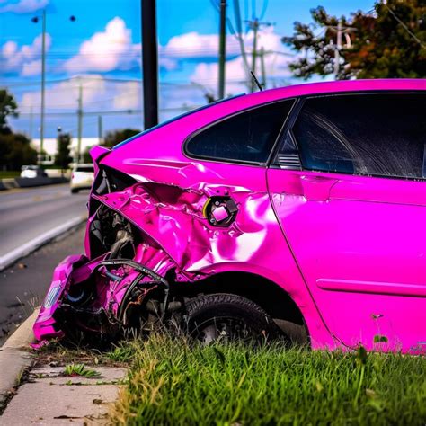 Um Carro Rosa Que Foi Danificado Em Um Acidente Foto Premium