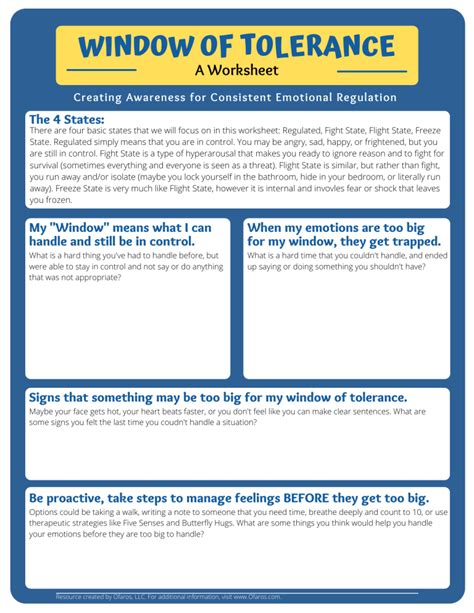 Window of Tolerance Worksheet: Emotional Regulation