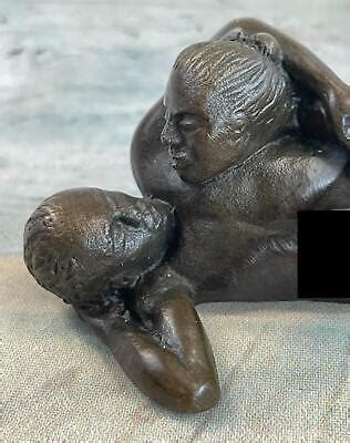 SUPER DEAL BRONZE DUAL FIGURINE SCULPTURE SET MAKING LOVE NUDE SEXUAL