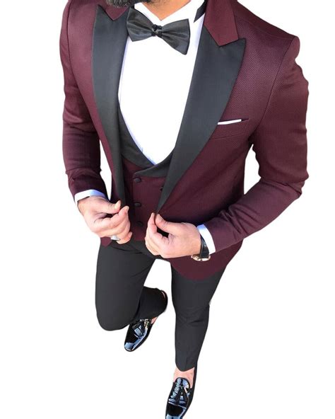 Designer Smoking Costume De Mariage Bordeaux Costume Pour Hommes Gilet