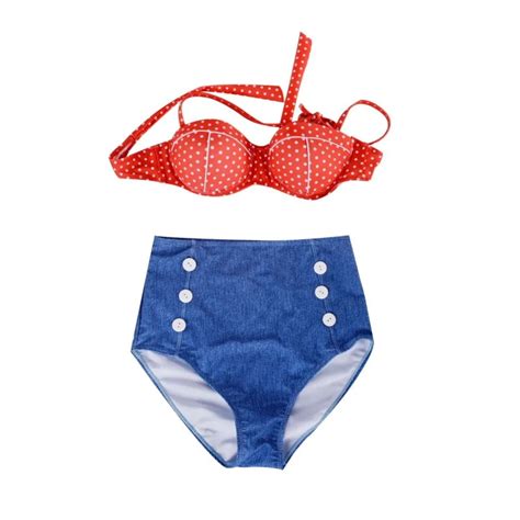 Cutest Retro Vintage Rockabilly Pin Up High Waist Bikini Set Swimsuit Swimwear In Bikinis Set
