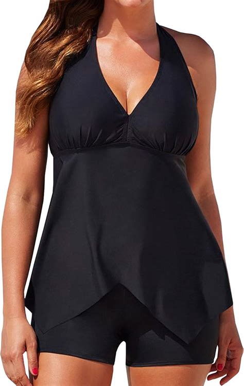 Sunnow Damen Badeanzug Zweiteilig Marine Stil Badeshorts Gestreift Tankini Bikini Oberteil
