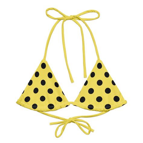 Yellow Polka Dot Bikini Top Yellow Bikini S Retro String Top Etsy